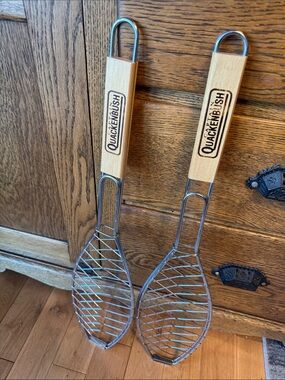 Nwot 2 Captain Quackenbush Wooden Handle Grilling Baskets